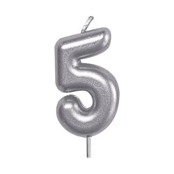 Dortová svíčka ALBI Svíčka dortová stříbrná 5 cm číslo 5