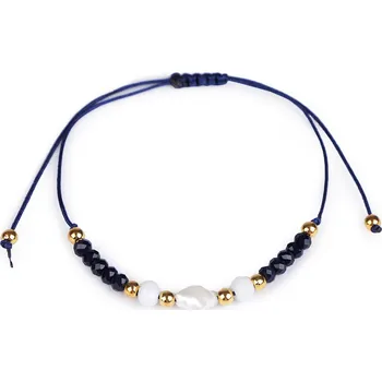 Náramek Náramek shamballa s perletí a broušenými korálky, barva 6 modrá tmavá