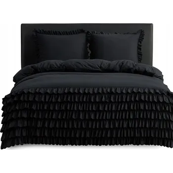 Povlečení POVLEČENÍ 160x200 S VOLÁNKEM LUXUSNÍ + 2 POVLEČENÍ NA POLŠTÁŘ 70x80 ROMANTICKÉ ČERNÉ