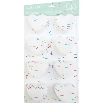Forma na pečení Cakesupplies Silikonová forma na pečení barevná - Srdce Funfetti 8 ks