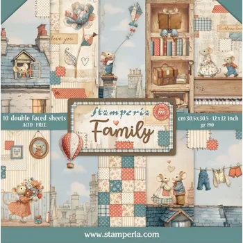 Výtvarný papír Stamperia Sada oboustranných papírů 30 × 30 cm Family (10 ks)