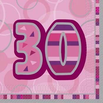 Papírový ubrousek Ubrousky 30.narozeniny růžové 33cm 16ks