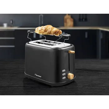 Topinkovač BESTRON Toustovač na 2 tousty, 7 stupňů opékání, 800W, černý s dřevěným dekorem