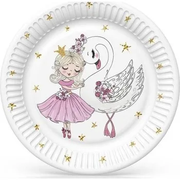 Talíř Papírový talíř velký - Pink Ballerina with Swan