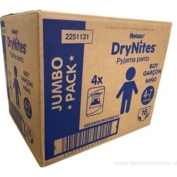 Plenkové kalhoty Kimberly-Clark HUGGIES DryNites M pro kluky (4-7 let) JUMBO plenkové kalhotky 17-30 kg, 64ks