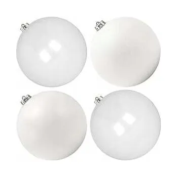 Vánoční dekorace Vánoční Baňky nerozbitné, bílý lesk, mat, brokát 20 cm, 4 ks