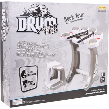 Hudební nástroj pro děti Elektronické bicí pro děti 6+ Stolička + 5 padů + 2 paličky + 5 melodií DEMO