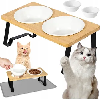 Miska pro psa 2V1 DVOJITÁ MISKA PRO PSA KOČKU PROTISKLUZOVÁ S PODLOŽKOU POD MISKY