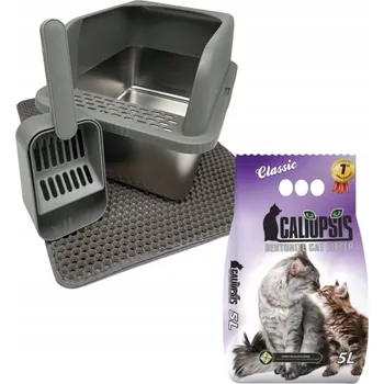 Toaleta pro kočku Kočičí toaleta Comfort steel - Tmavě šedá + Stelivo Caliopsis Classic 5kg