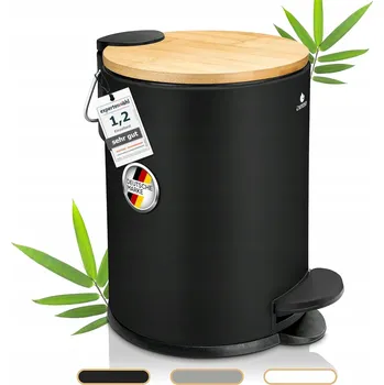 Odpadkový koš Exitoso Malý Koupelnový odpadkový koš Černý 3L Bambusové Víko