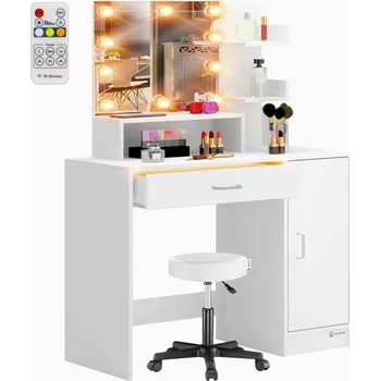 Toaletní stolek Toaletní stolek Jocelyn s LED osvětlením a pojízdnou stoličkou | bílý