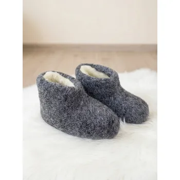 Dámské pantofle Kotníkové nízké papuče z ovčí vlny teploučké model 104 šedé, VELIKOST 39-40