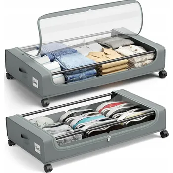 Úložný box PHINOX Úložný box pod postel na kolečkách 2 ks šedý s průhledným víkem