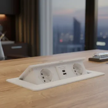 Elektrická zásuvka Design light Výklopná elektrická zásuvka KOMBI BOX USB A+C / Bílá