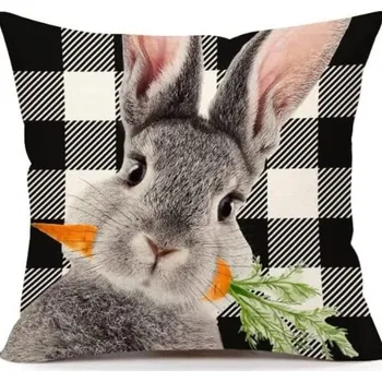 Povlak na polštářek Flamenco Mystique Lněný povlak na polštář 45 x 45 cm Králík Černobílý POD236