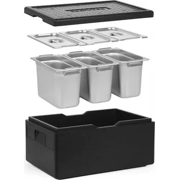 TECHNICA [Sada] Izolovaná nádoba GN 1/1 200 mm + 3x nádoba GN 1/3, 200 mm, s držadly, z nerezové oceli + víka s výřezem pro držadla