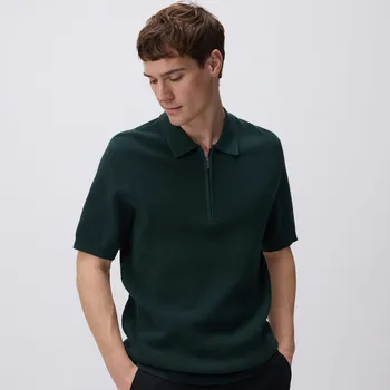 Pánský svetr Reserved - Bavlněný polo svetr - tmavě zelená - 3940C-79X - 3940C-79X-M