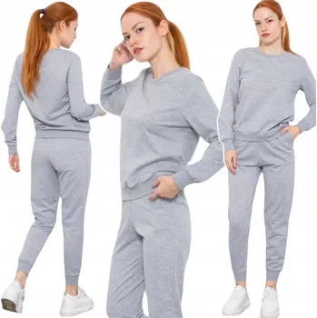 POHODLNÁ TEPLÁKOVÁ SOUPRAVA TEPLÁKOVKA ZÁKLADNÍ DVOJDÍLNÁ DÁMSKÁ TEPLÁKOVÁ SOUPRAVA ŠEDÁ VEL S