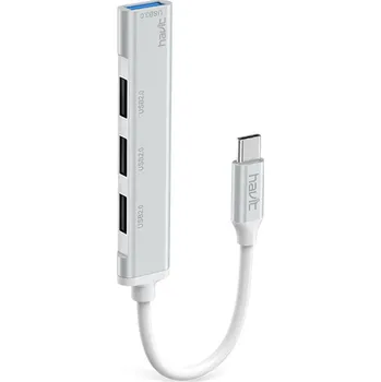 Kabel Havit - Dokovací stanice (HB41) - USB 3.0, 3x USB 2.0, délka kabelu 11,8 cm, hliníková slitina - stříbrná