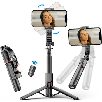 Selfie tyč Techsuit - Selfie tyč (L19s) - stabilní gimbal/stativ s dálkovým ovládáním Bluetooth, plnící světlo, otáčení o 360°, 70 cm - černá barva