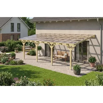 Pergola Dřevěná pergola ke zdi domu 700x350