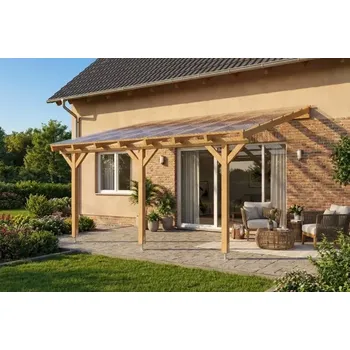 Zahradní stavba Dřevěná pergola ke zdi domu 450x400