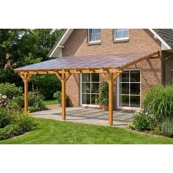 Pergola Dřevěná pergola ke zdi domu 550x400