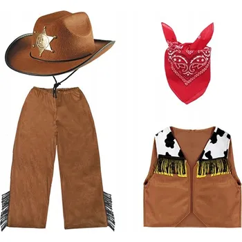 Karnevalový kostým KOSTÝM ŠERIF, KLOBOUK, KALHOTY, ŠÁTEK 134-140