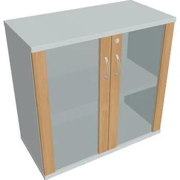 Policová skříň Skříň dveře sklo SZ 2 80 02 Zámek jednoduchý - DUB , ŠEDÁ