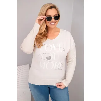 Dámská halenka Dámská blůza Plus Size s potiskem Love You More béžová UNI