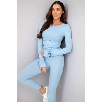 Dámská halenka Dámský komplet z pruhované viskózy s dlouhým rukávem a legínami modrý UNI