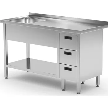 Dílenský stůl TECHNICA Stůl s umyvadlem s jednou mísou na levé straně se třemi zásuvkami a policí 1000x600x850 mm | TECHNICA, 2163L1060