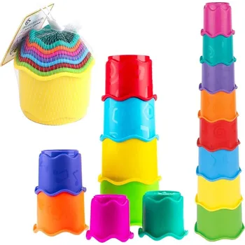 Hračka pro nejmenší VĚŽ PYRAMIDA BAREVNÉ KELÍMKY DO VODY KE KOUPÁNÍ HRANÍ SKLÁDÁNÍ 8 KUSŮ