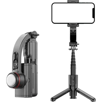 Selfie tyč Techsuit - Selfie tyč (L18sMini) - stabilní gimbal/stativ s dálkovým ovládáním Bluetooth, plnící světlo, otáčení o 360°, 70 cm - černá barva