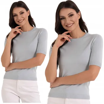 Dámský svetr DÁMSKÝ SVETR Z VISKÓZY MORAJ S KRÁTKÝM RUKÁVEM HALENKA HLADKÝ MODRÝ XXL