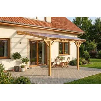 Zahradní stavba Dřevěná pergola ke zdi domu 300x300