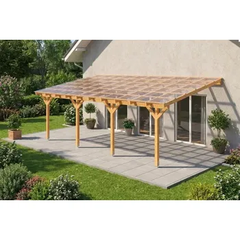 Pergola Dřevěná pergola ke zdi domu 700x400