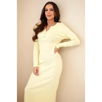 Dámské šaty Dámská bavlněná šaty s dlouhým rukávem a výstřihem na knoflíky žlutá UNI