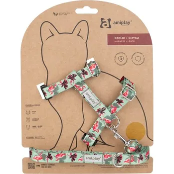Obojek pro psa Amiplay Kšíry pro kočku s vodítkem BeHappyCat Flamingo | Postroje pro kočky - S