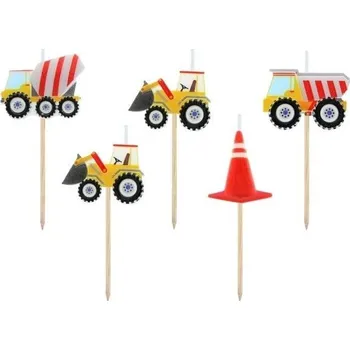 Dortová svíčka Dortové svíčky pikery - stavební stroje 5 ks [A]