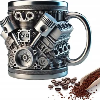 HRNEK MOTOR V8: DESIGNOVÝ NA KÁVU/ČAJ OCEL 304 PRO MILOVNÍKY AUT