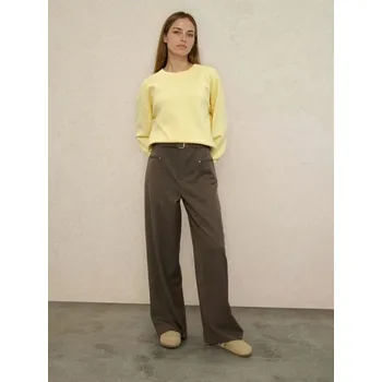 Dámské kalhoty Sinsay - Kalhoty široké nohavice s páskem - hnědá - 862GZ-88X - 862GZ-88X-XS