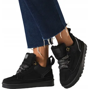 Dámské tenisky TENISKY Černé Dámské Pohodlné S Kožíškem Na Platformě Šněrovací vel. 37