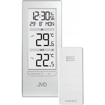 Hodiny STŘÍBRNÝ TEPLOMĚR S HODINAMI JVD T3348.2 PAMĚŤ, HODINY ŘÍZENÉ RÁDIOVÝM SIGNÁLEM