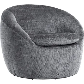 Křeslo Stylové art deco kulaté otočné křeslo Elian s šedým strukturovaným potahem 76 cm
