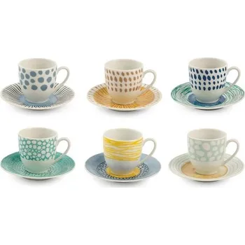 Nábytkové kování Villa d'Este Home Tivoli, Marea šálky na espresso s podšálky, porcelán, sada 6 kusů, vícebarevné