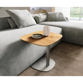 Konferenční stolek DELIFE Konferenční stolek Edge Boot 50x50 cm dub přírodní švýcarská hrana Eleny nerezová ocel broušená