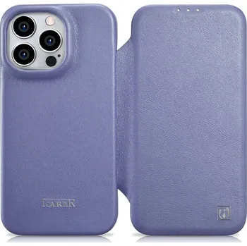 Telefonní příslušenství Icarer CE Premium kožené pouzdro s MagSafe pro Apple iPhone 14 PRO / fialová