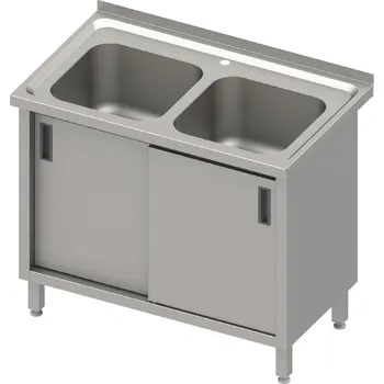 Nerezový dřez STALGAST Stůl s dvojitým dřezem s posuvnými dveřmi, 1000x600x850 mm | STALGAST, 616407