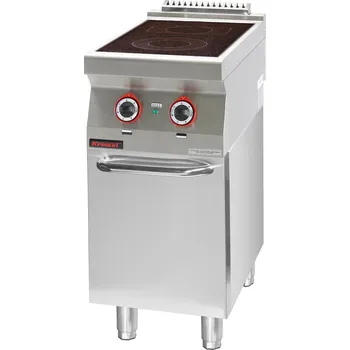 Sporák KROMET Sklokeramický elektrický sporák, 2 pole 1x2,1 kW + 1x2 kW na uzavřeném podstavci, 400x700x900 mm | KROMET, 700.KE-2C.S.D